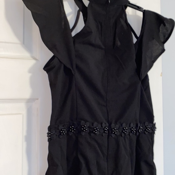 ❌DONATED❌Black Cold Shoulder High Neck Crochet Appliqué Lined Shorts Romper - Picture 7 of 15